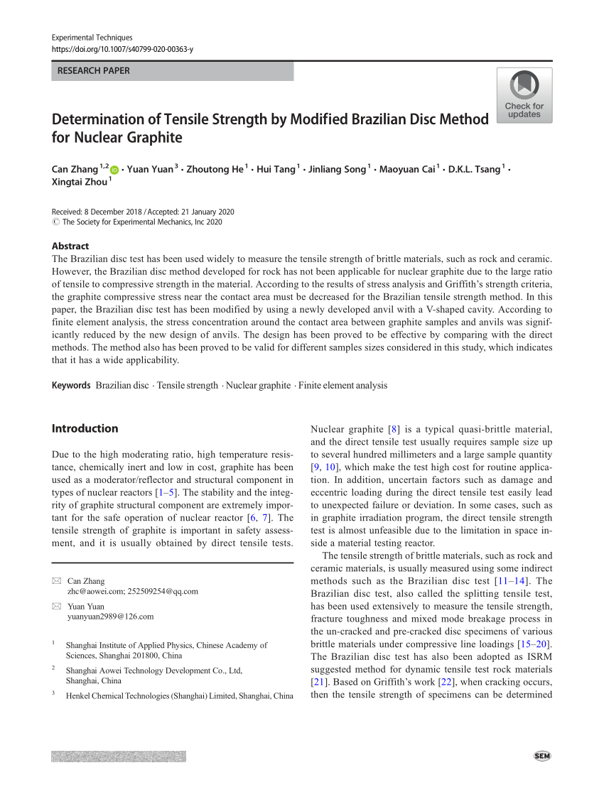 (PDF) Determination of Tensile Strength by Modified Brazilian Disc ...