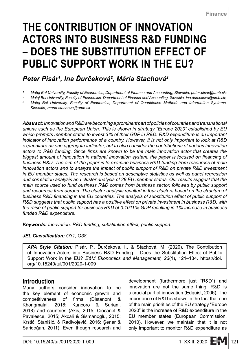 Pdf The Contribution Of Innovation Actors Into Business R D Funding Does The Substitution Effect Of Public Support Work In The Eu