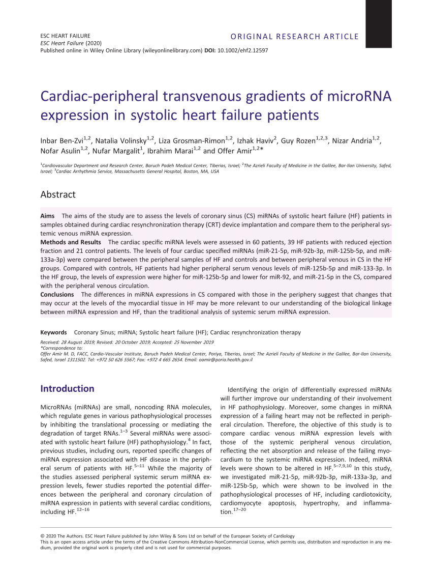 PDF) Cardiac-peripheral transvenous gradients of microRNA 