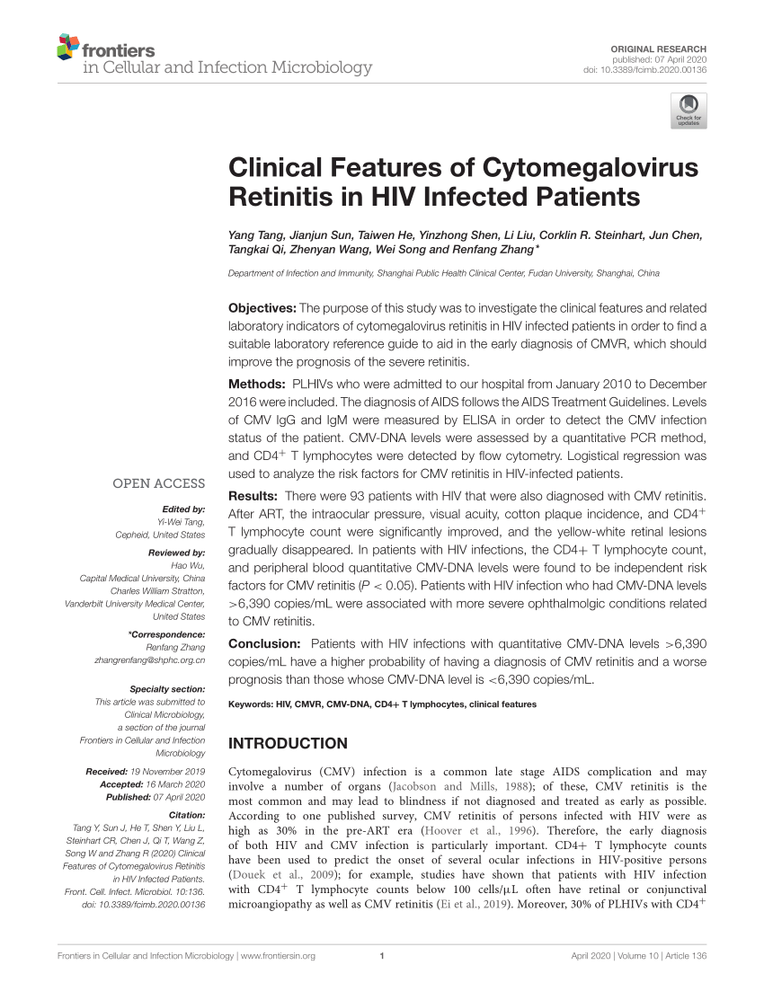 Pdf Clinical Features Of Cytomegalovirus Retinitis In Hiv Infected