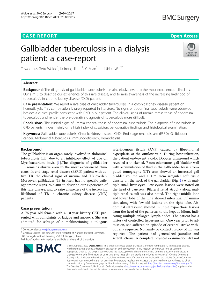 Pdf Gallbladder Tuberculosis In A Dialysis Patient A Case Report