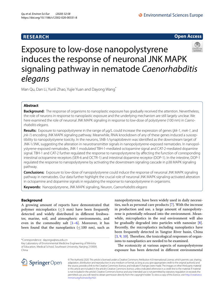 Pdf Exposure To Low Dose Nanopolystyrene Induces The Response Of Neuronal Jnk Mapk Signaling 4347