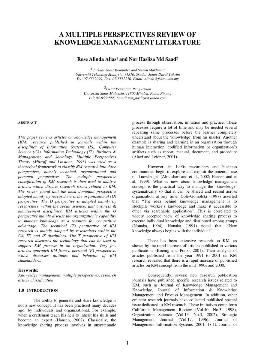 literature review of knowledge management