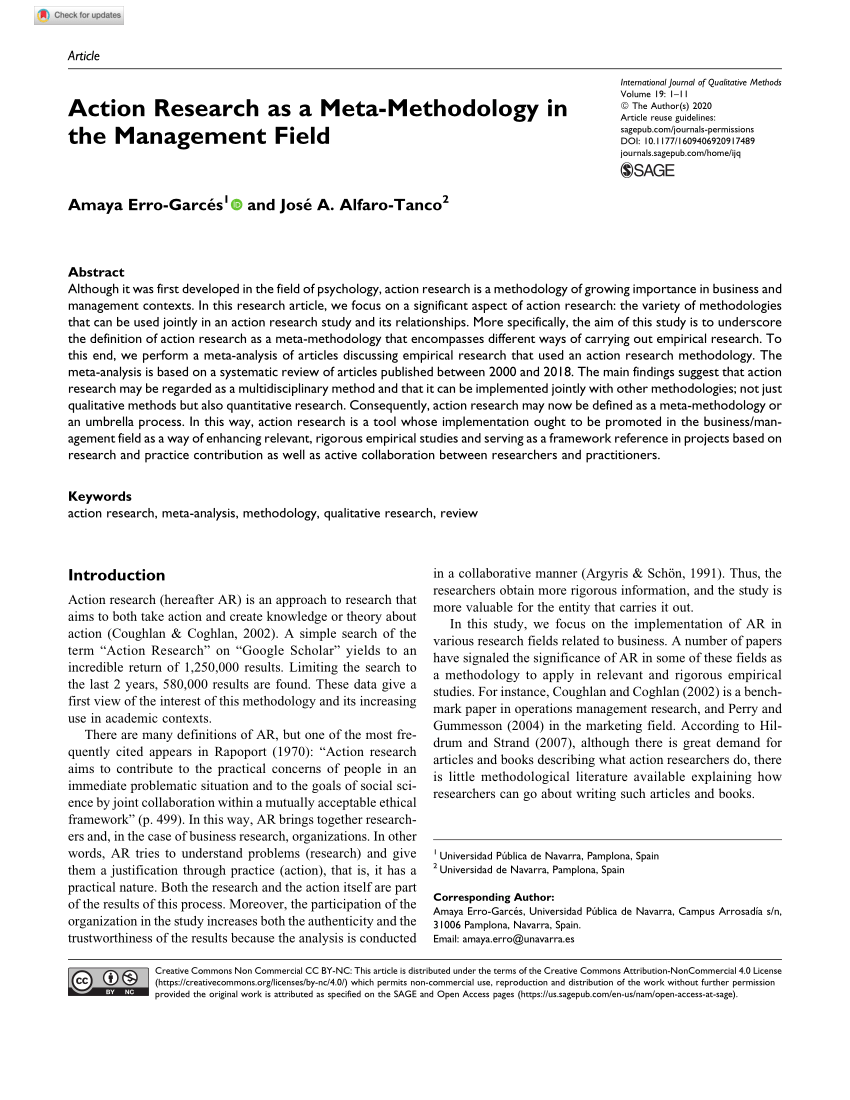 PDF) Action Research as a Meta-Methodology in the Management Field