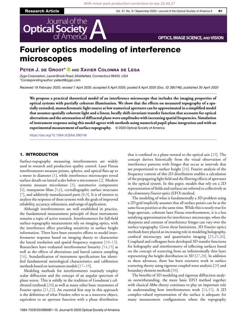 Pdf Fourier Optics Modeling Of Interference Microscopes