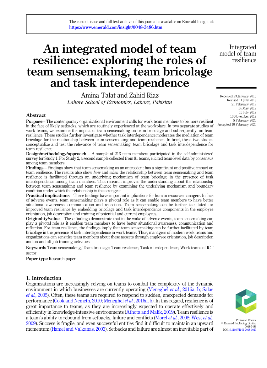 (PDF) An integrated model of team resilience exploring the roles of
