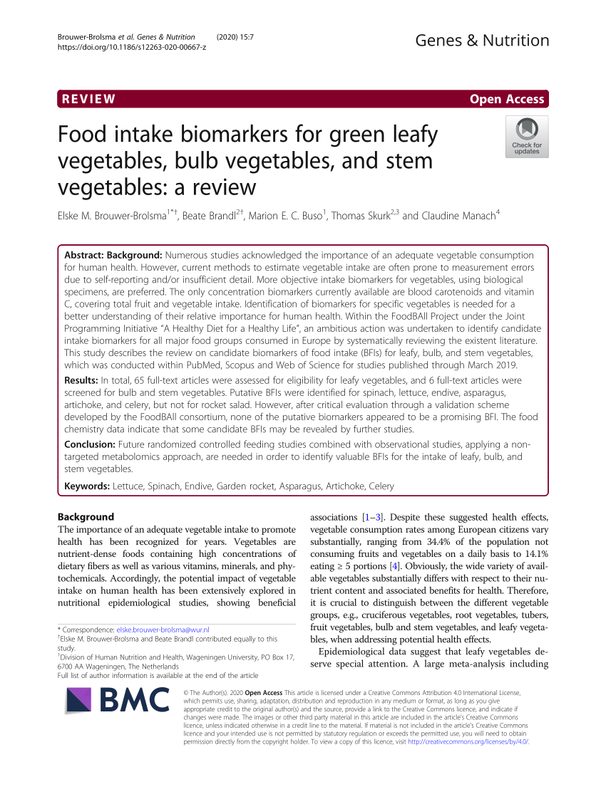 PDF) Food intake biomarkers for green leafy vegetables, bulb