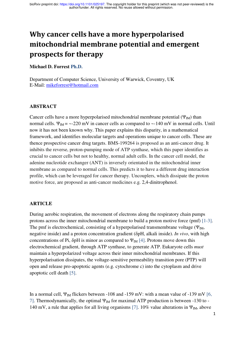 (PDF) Why cancer cells have a more hyperpolarised mitochondrial Sns-Brigh10