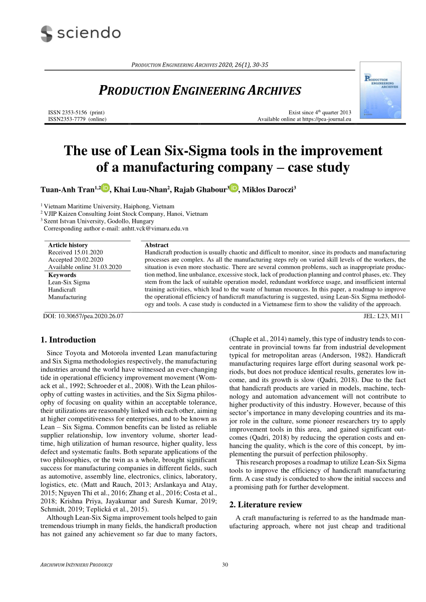 lean six sigma case study in manufacturing pdf