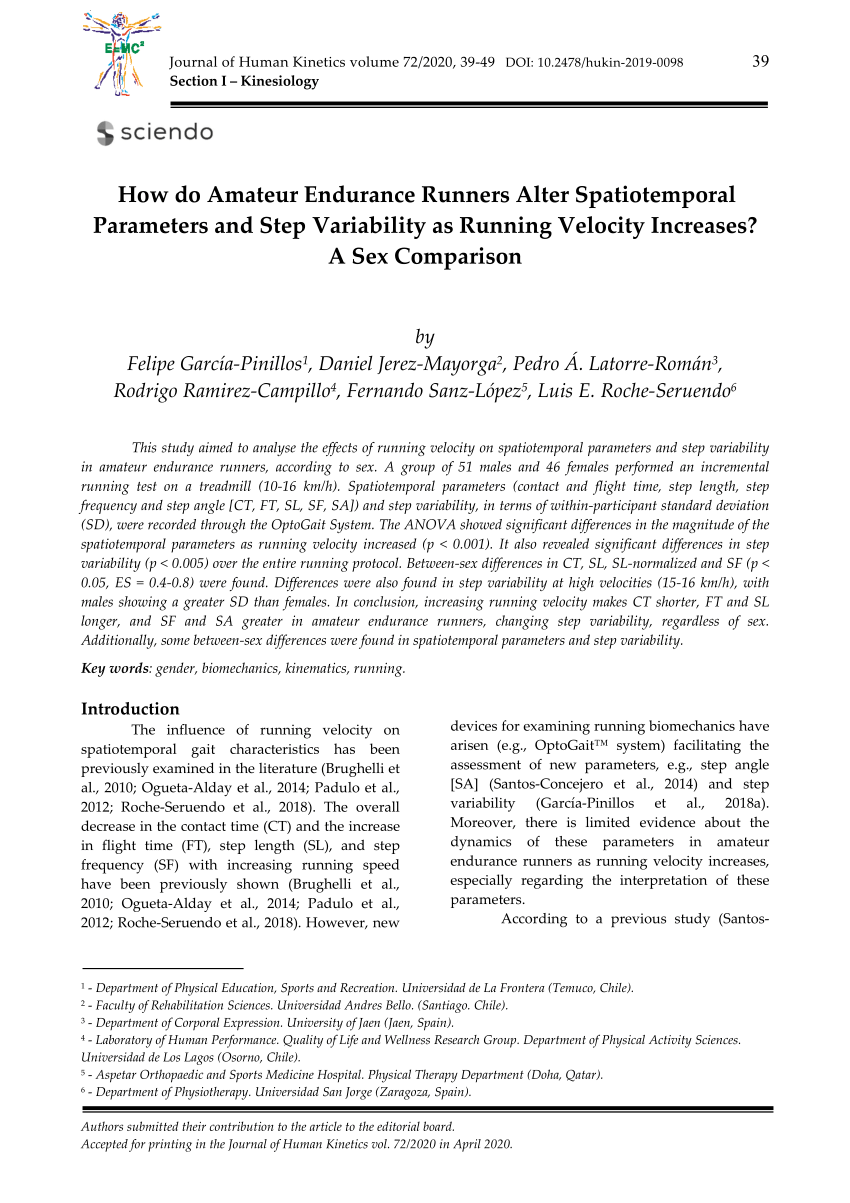 PDF) How do Amateur Endurance Runners Alter Spatiotemporal Parameters and Step Variability as Running Velocity Increases? A Sex Comparison