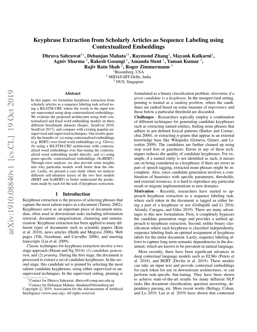 Pdf Keyphrase Extraction As Sequence Labeling Using Contextualized Embeddings