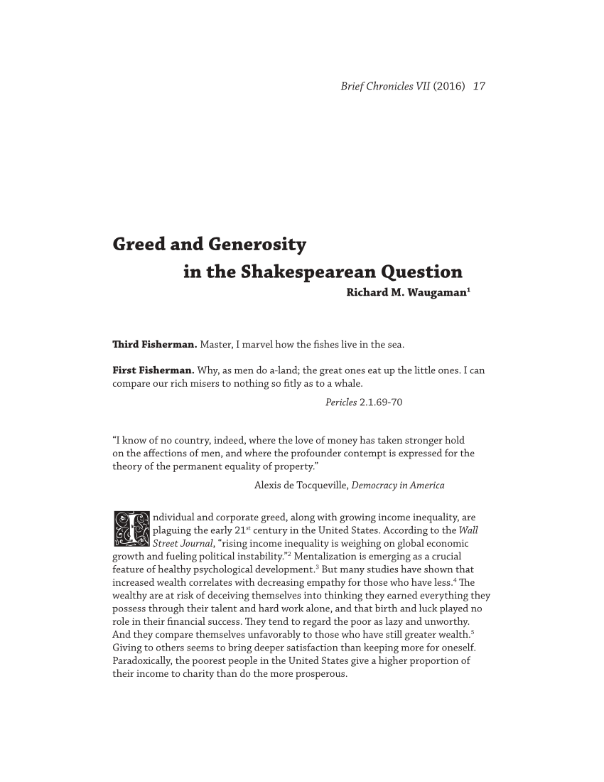 Pdf Greed And Generosity In The Shakespearean Question