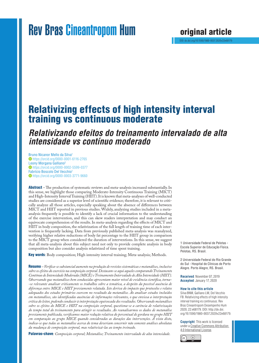PDF) High Intensity Interval Training (HIIT) Necessity or Possibility  Treinamento Intervalado de Alta Intensidade (HIIT) Necessidade ou  Possibilidade