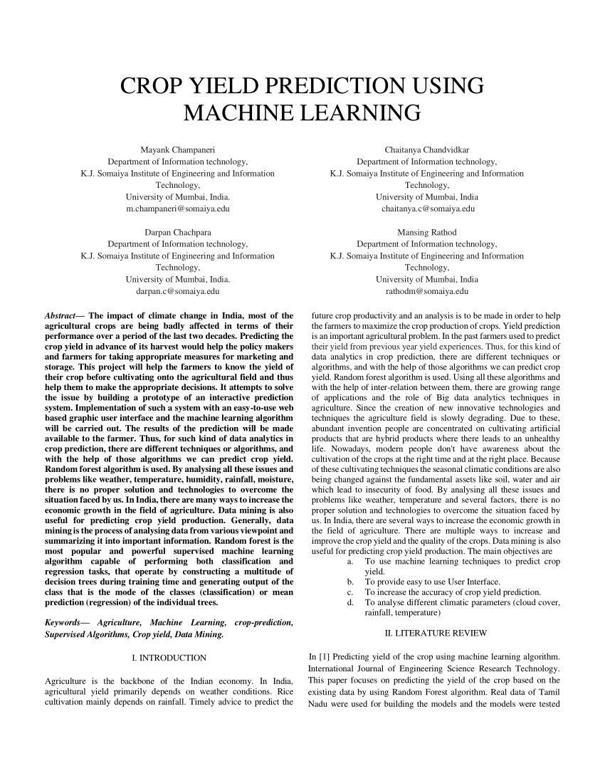 research paper on crop prediction using machine learning