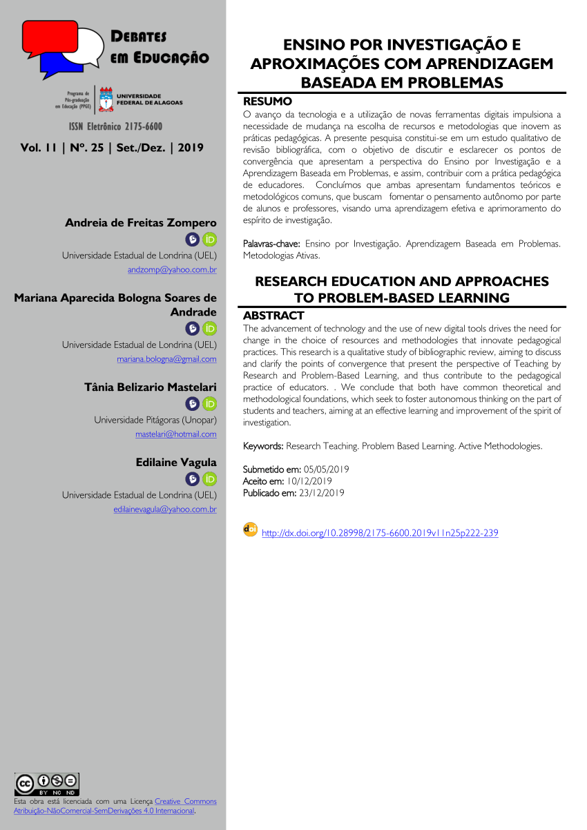 PDF) UTILIZAÇÃO DE IMAGENS NA APRENDIZAGEM BASEADA EM PROBLEMAS (ABP) NA  CONCEPÇÃO DE PÓS-GRADUANDOS