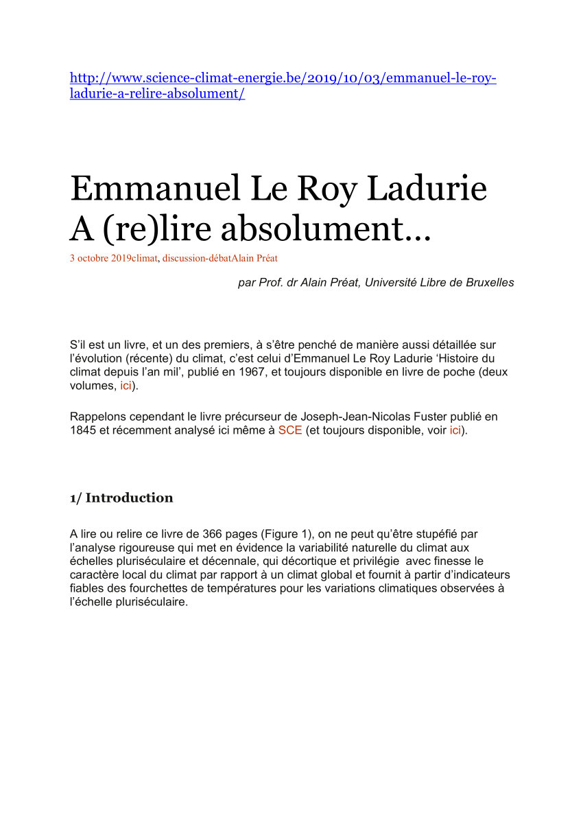 Pdf Emmanuel Le Roy Ladurie A Re Lire Absolument