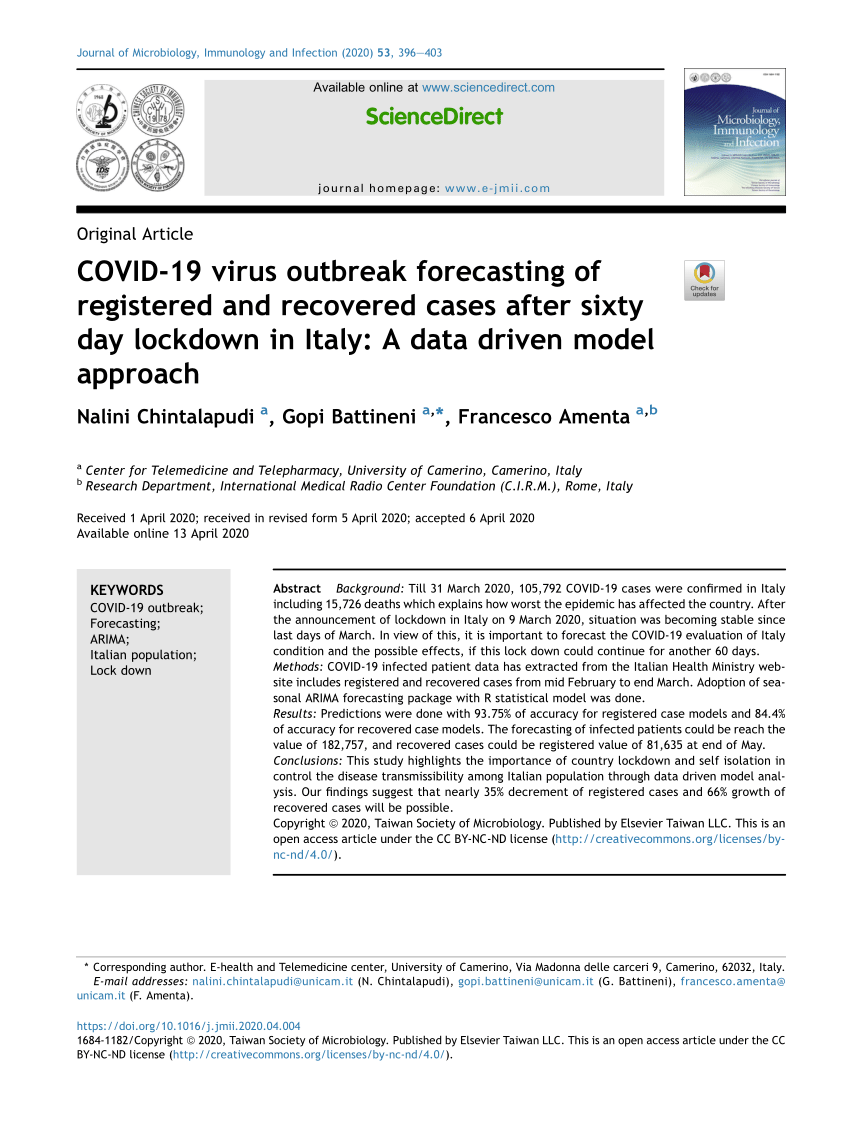 Pdf Covid 19 Virus Outbreak Forecasting Of Registered And Recovered Cases After Sixty Day Lockdown In Italy A Data Driven Model Approach