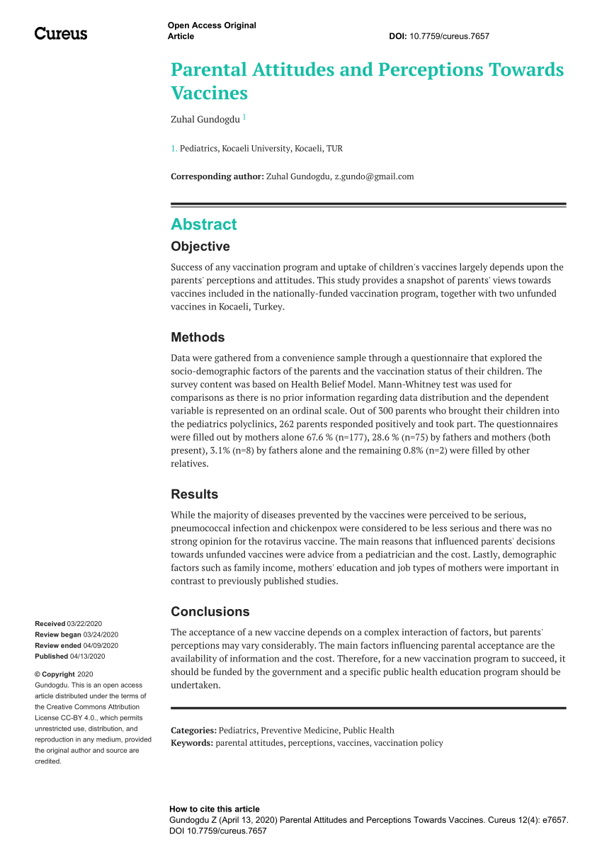 (PDF) Parental Attitudes and Perceptions Towards Vaccines