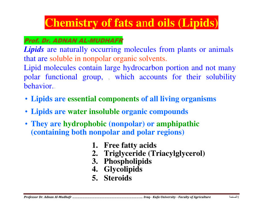 PDF) Chemistry of fats and oils (Lipids)