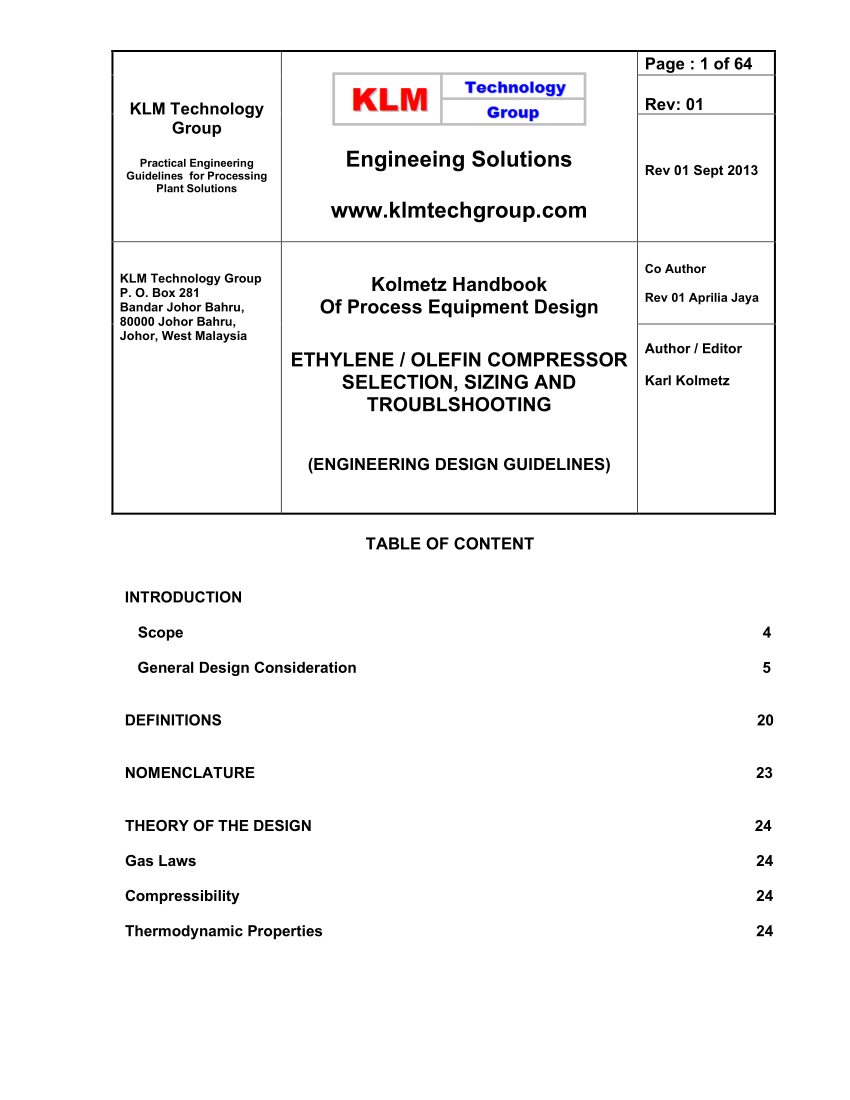 (PDF) ETHYLENE / OLEFIN COMPRESSOR SELECTION, SIZING AND