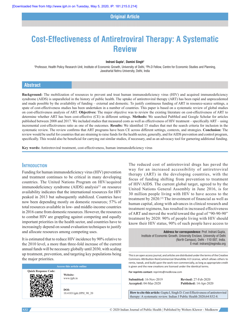 (PDF) CostEffectiveness of antiretroviral therapy A