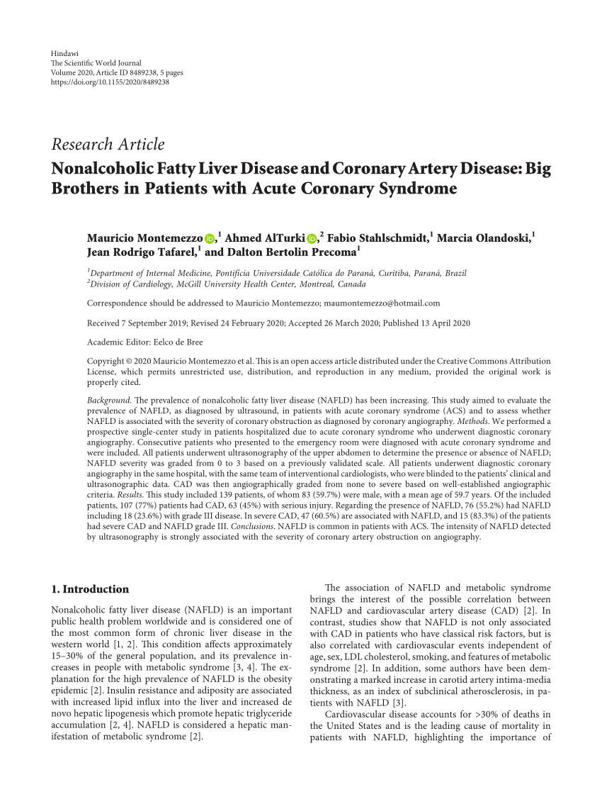 PDF) Nonalcoholic Fatty Liver Disease and Coronary Artery Disease