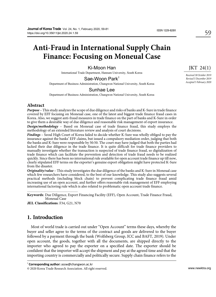 PDF) Anti-Fraud in International Supply Chain Finance: Focusing on Within trade finance loan agreement template