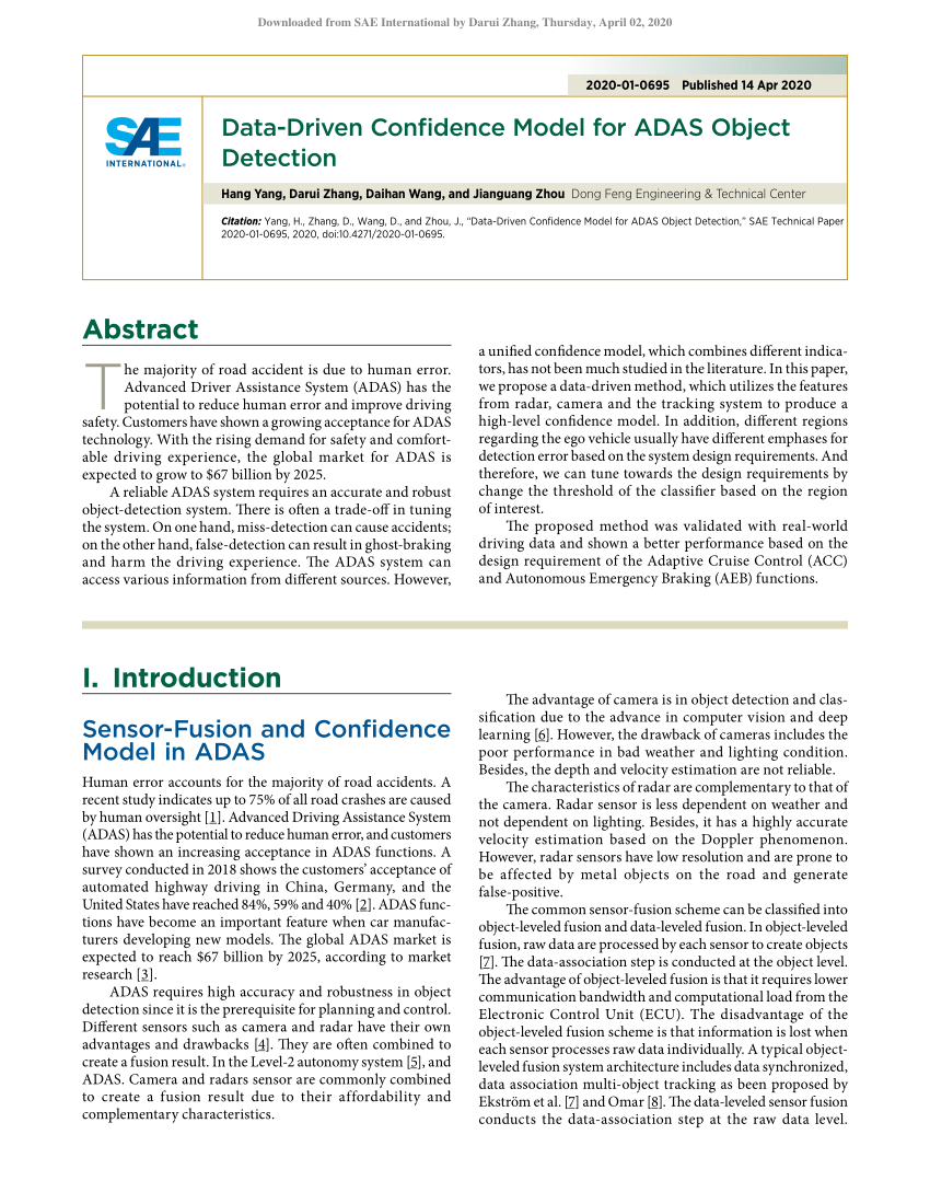 Pdf Data Driven Confidence Model For Adas Object Detection