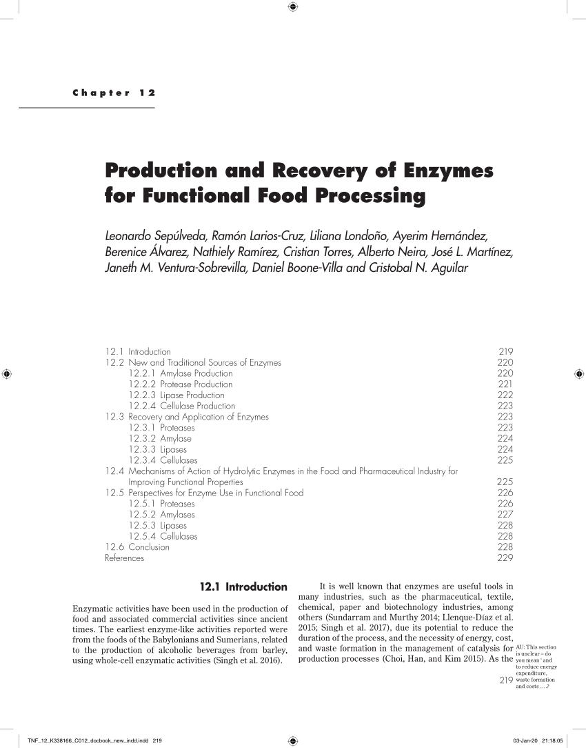 Pdf Production And Recovery Of Enzymes For Functional Food Processing