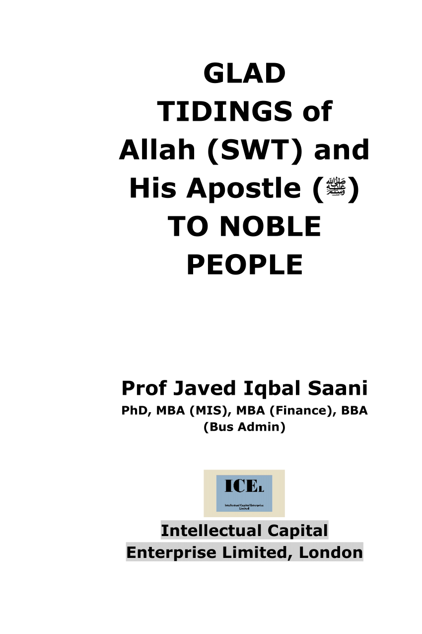 Pdf Glad Tidings Of Allah Swt And His Apostle ﷺ To Noble People