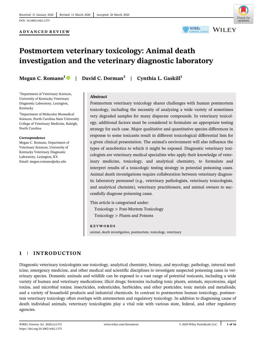 PDF) Postmortem veterinary toxicology: Animal death investigation and the  veterinary diagnostic laboratory