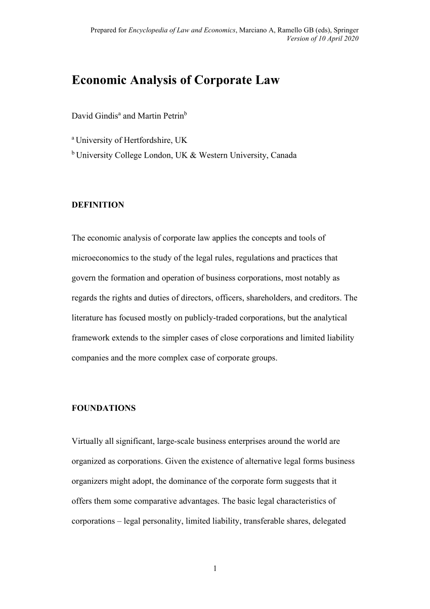 PDF) Economic Analysis of Corporate Law