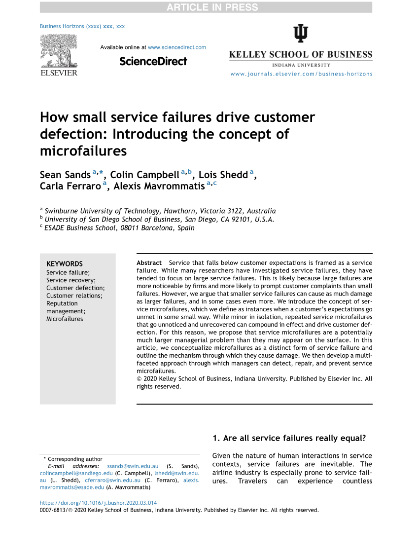 Pdf How Small Service Failures Drive Customer Defection Introducing The Concept Of Microfailures