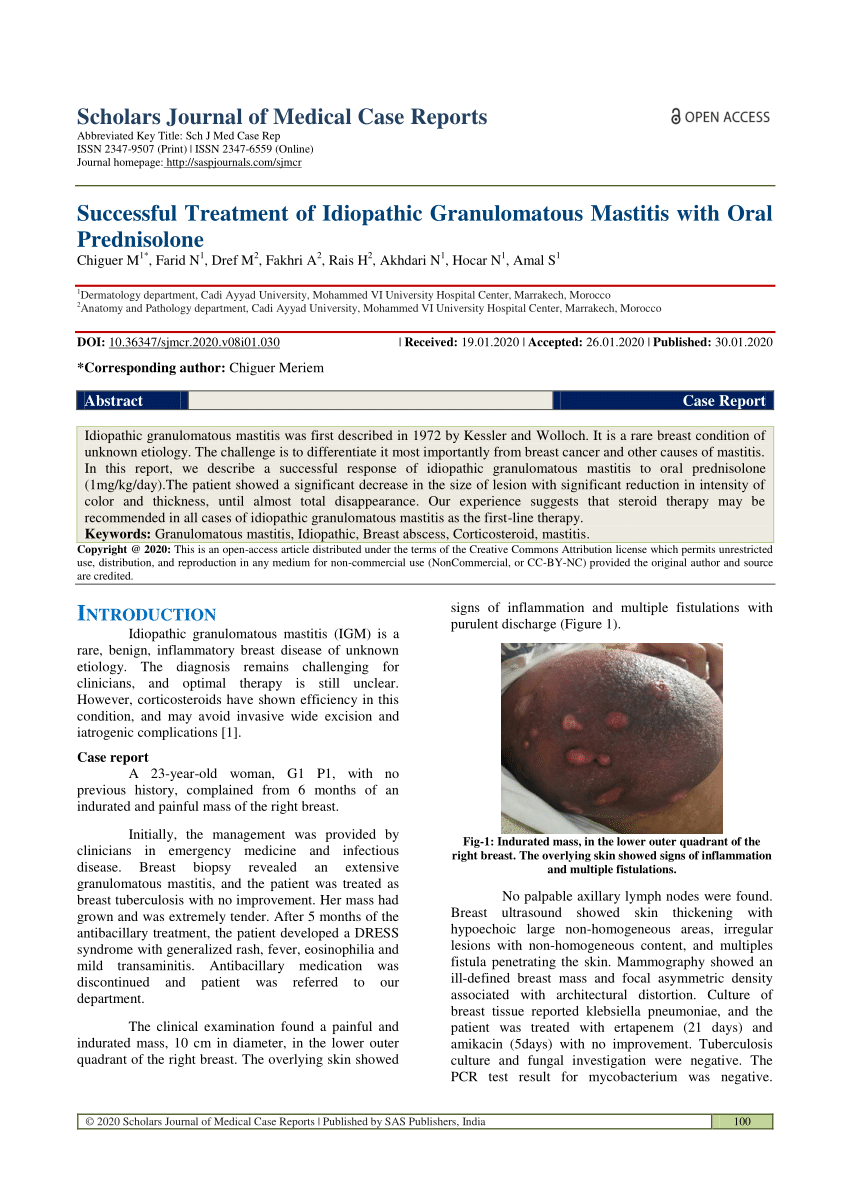 PDF) Successful Treatment of Idiopathic Granulomatous Mastitis with Oral  Prednisolone
