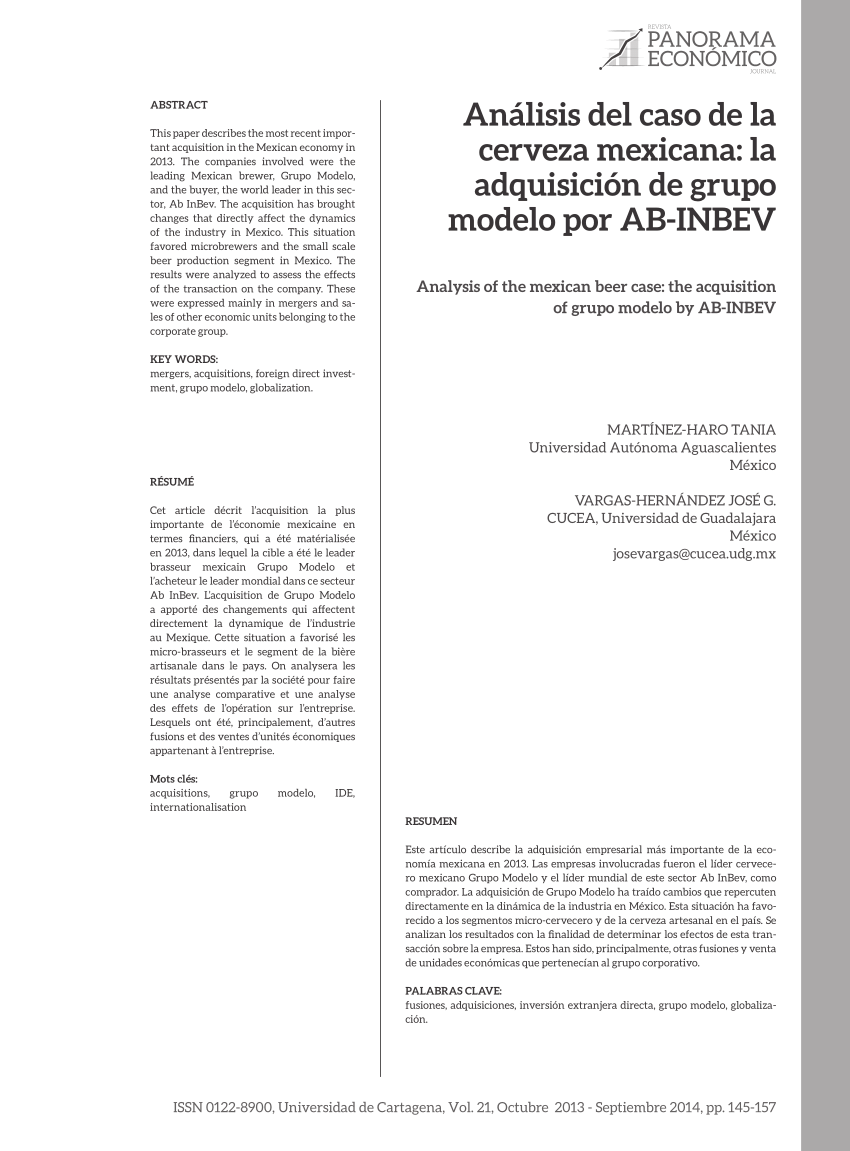 PDF) Análisis del caso de la cerveza mexicana: La adquisición de grupo  modelo por AB-INBEV
