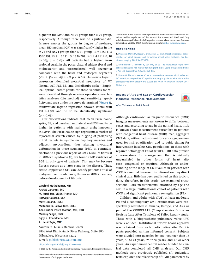 Pdf Impact Of Age And Sex On Cardiovascular Magnetic Resonance Measurements