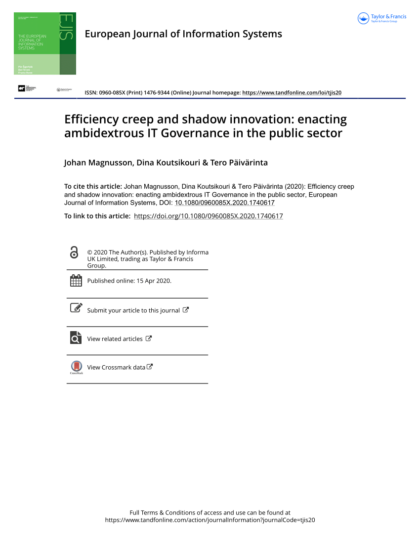 Grundlægger i aften vidnesbyrd PDF) Efficiency creep and shadow innovation: enacting ambidextrous IT  Governance in the public sector