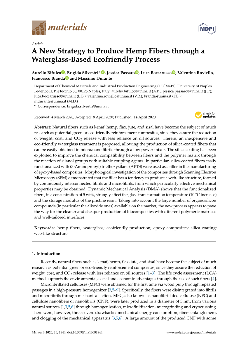 Pdf A New Strategy To Produce Hemp Fibers Through A Waterglass Based Ecofriendly Process