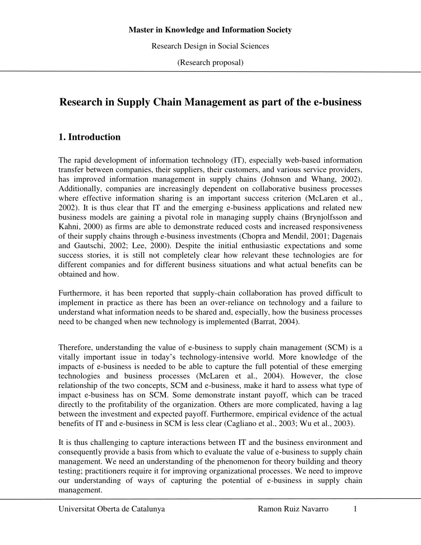 mba thesis topics on supply chain management