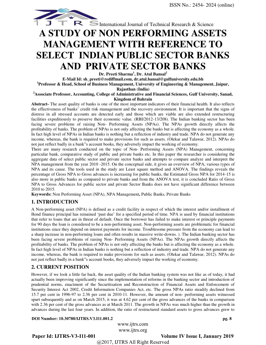 essay on npa in banking sector