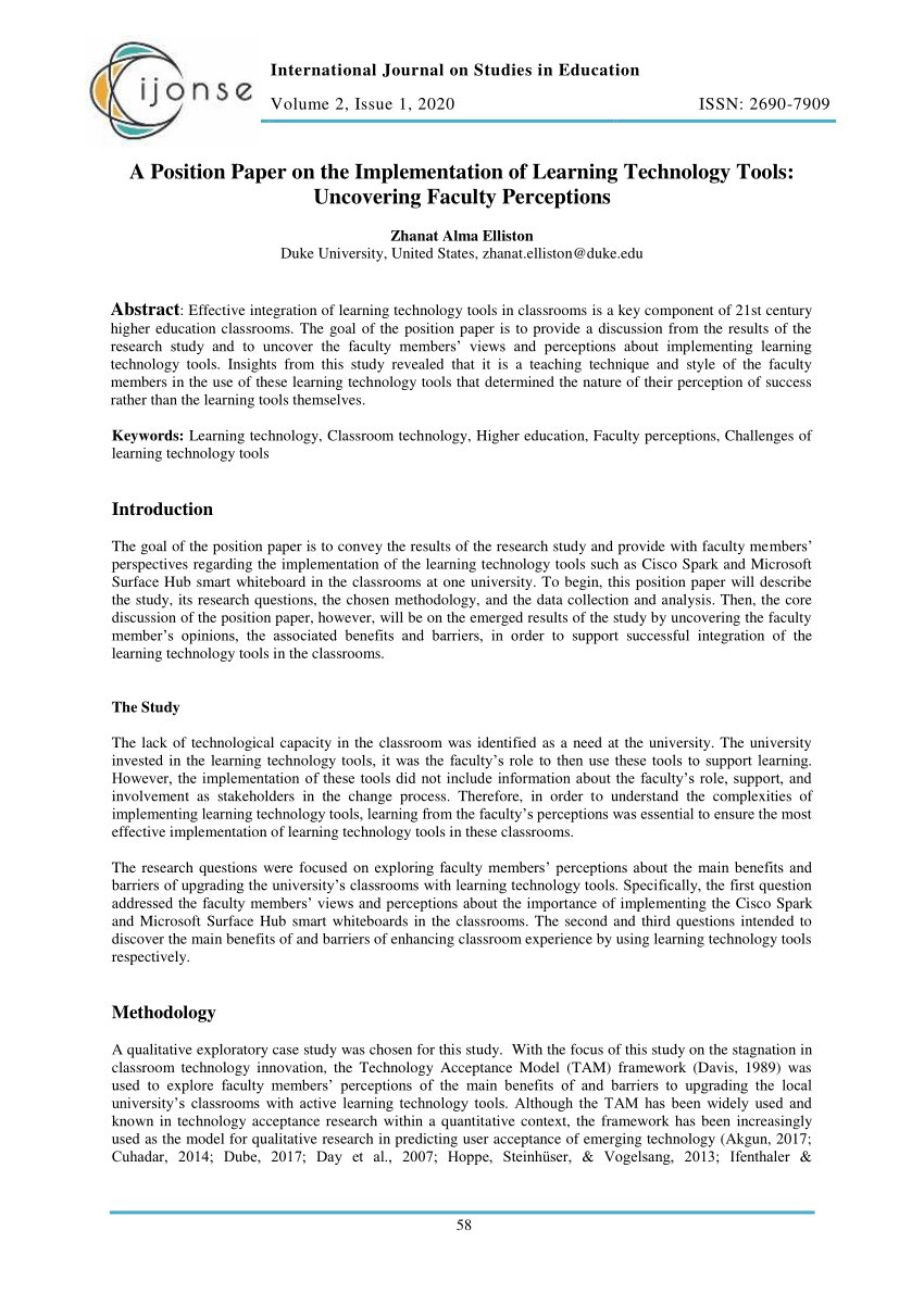 position paper example about online learning