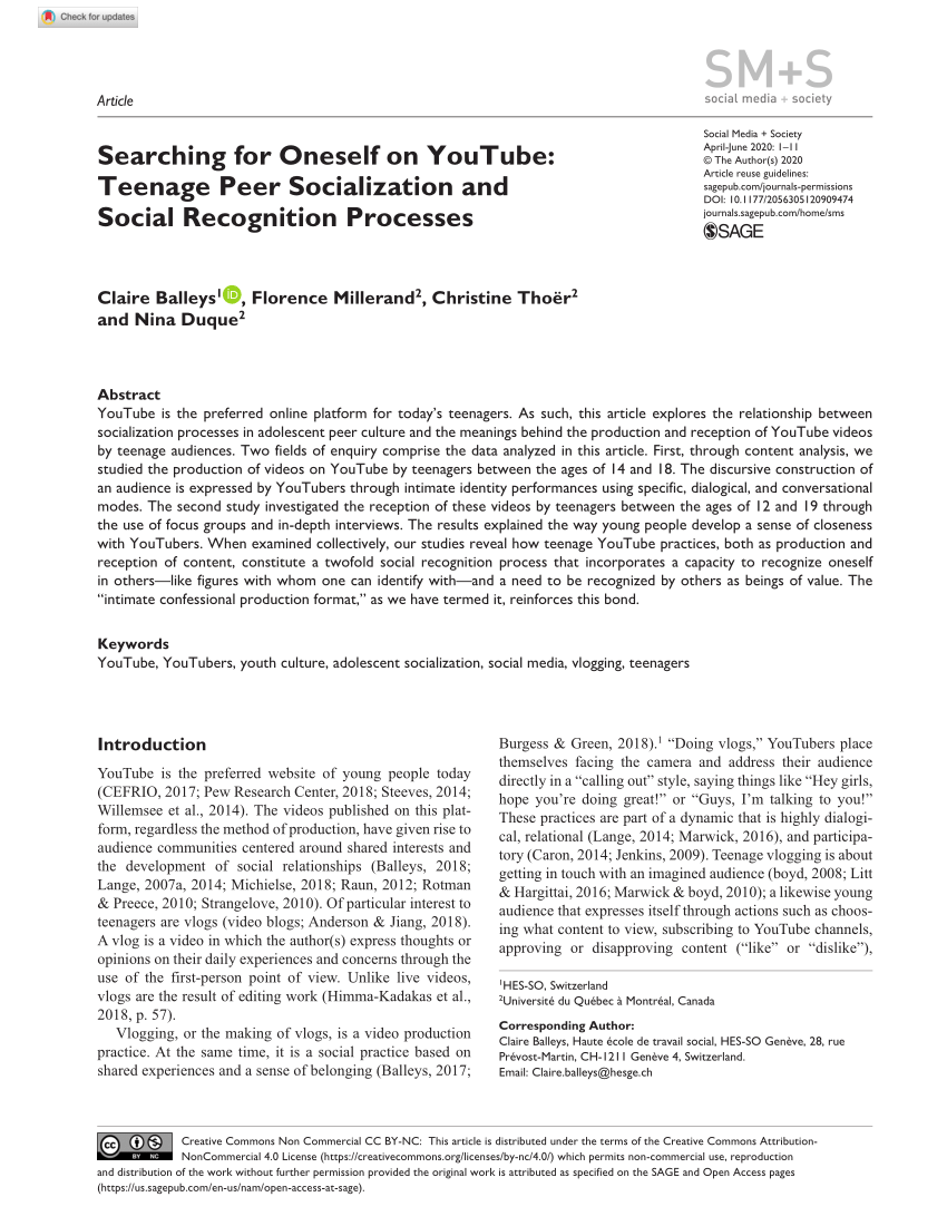 PDF) Searching for Oneself on YouTube Teenage Peer Socialization and Social Recognition Processes pic