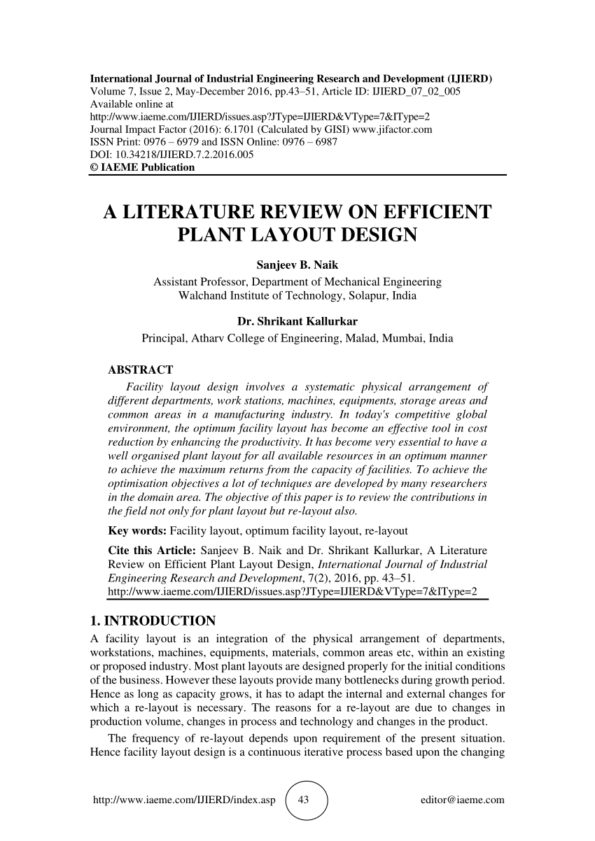 literature review on plant layout