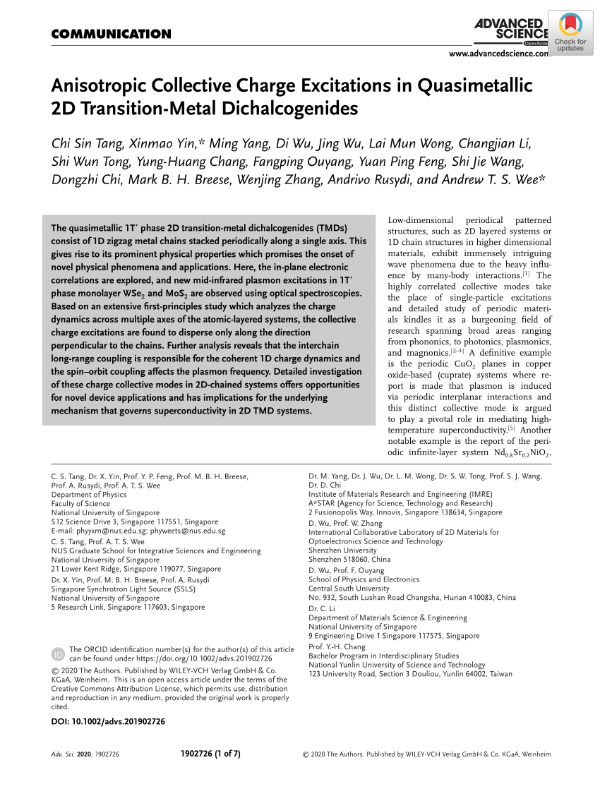 PDF) Anisotropic Collective Charge Excitations in Quasimetallic 2D