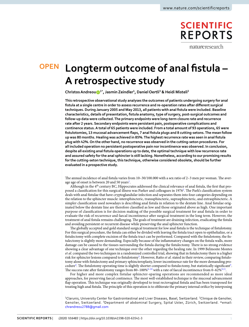 PDF) Longterm outcome of anal fistula – A retrospective study