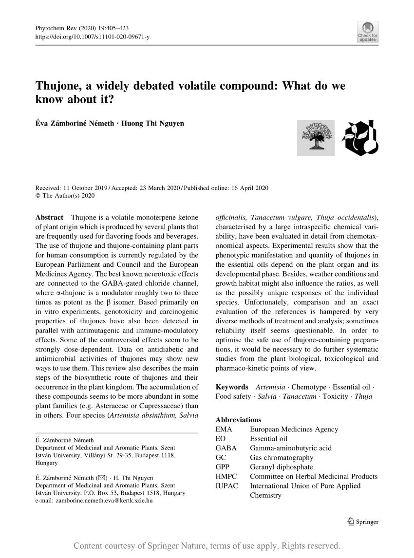 Pdf Thujone A Widely Debated Volatile Compound What Do We Know About It