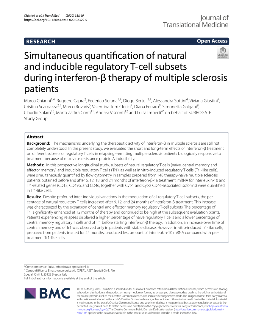 Pdf Simultaneous Quantification Of Natural And Inducible Regulatory T Cell Subsets During Interferon B Therapy Of Multiple Sclerosis Patients