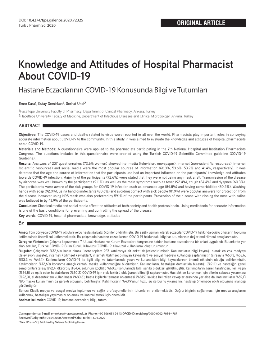 pdf knowledge and attitudes of hospital pharmacist about covid 19