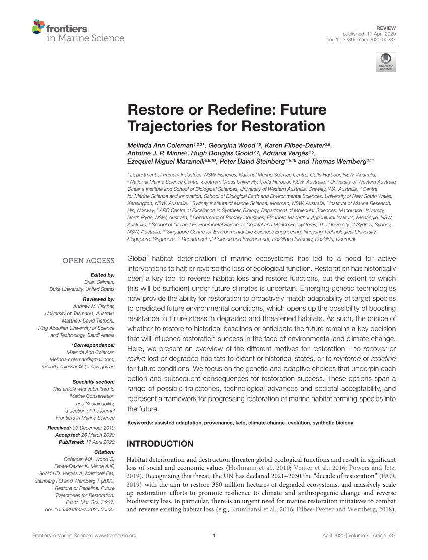 Frontiers  Priming of Marine Macrophytes for Enhanced Restoration Success  and Food Security in Future Oceans