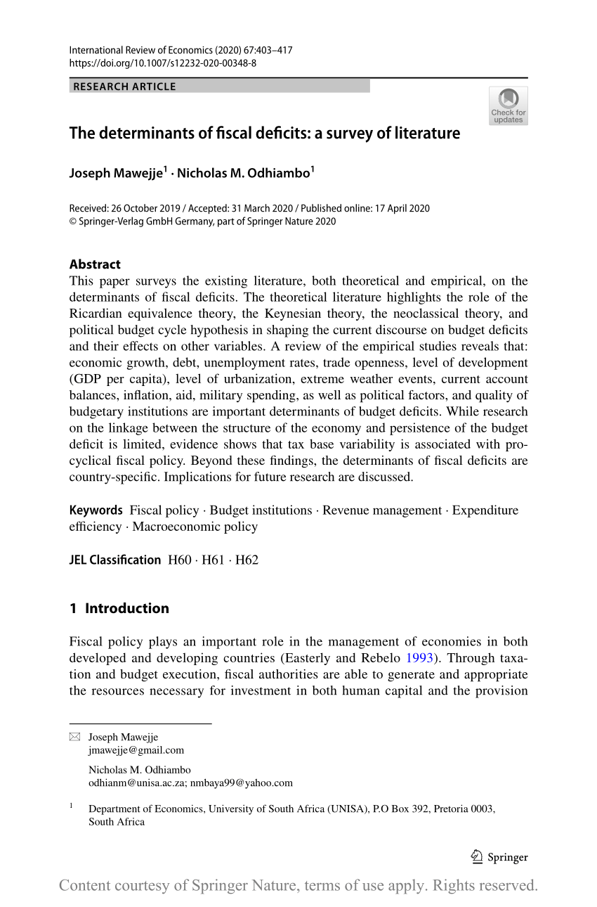 The determinants of fiscal deficits a survey of literature